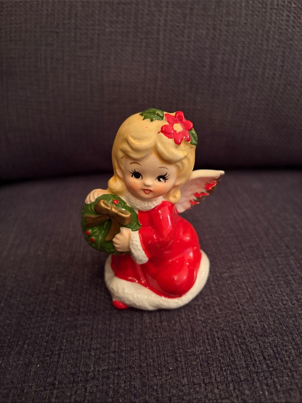VTG 1950s Mid Century Ceramic Christmas Angel Wreath Figurine Made In Japan